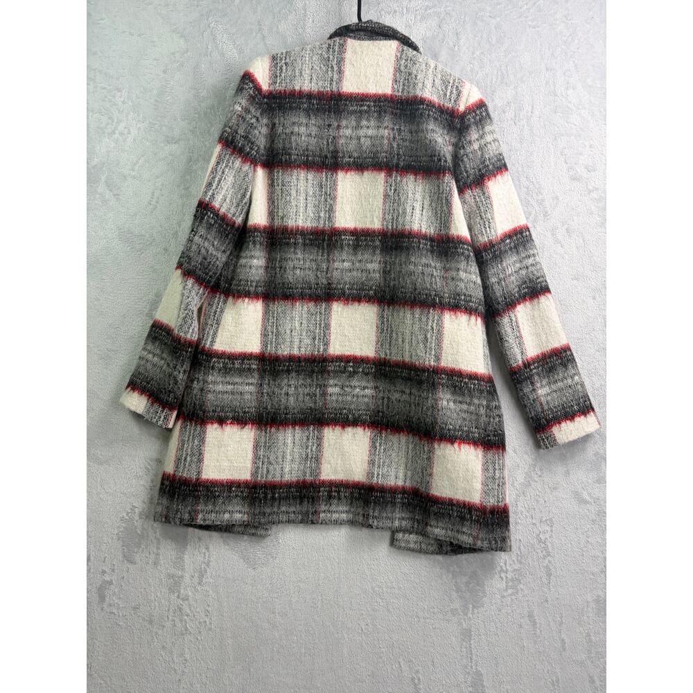 Joe's Jeans Alister Plaid Cream/Charcoal/Red Wool Blend Long Coat - Size XS - Picture 10 of 10